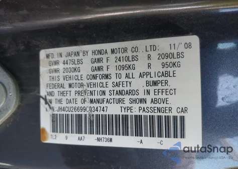 2009 Acura Tsx z USA, uszkodzony, nr VIN JH4CU26699C034747